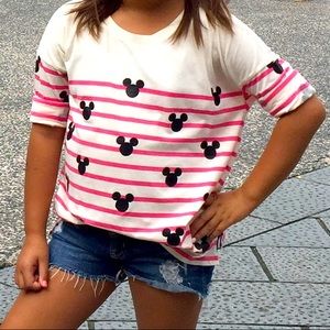 GAP Disney Mickey Minnie Mouse Disneyland Pink Ivory Stripe Long Sleeve Shirt